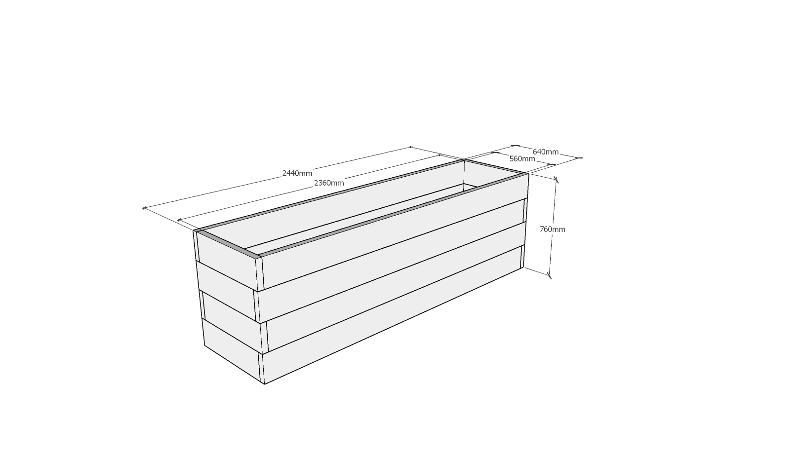 Planed FlowerBed Oak Kit - 2.4m x 0.6m